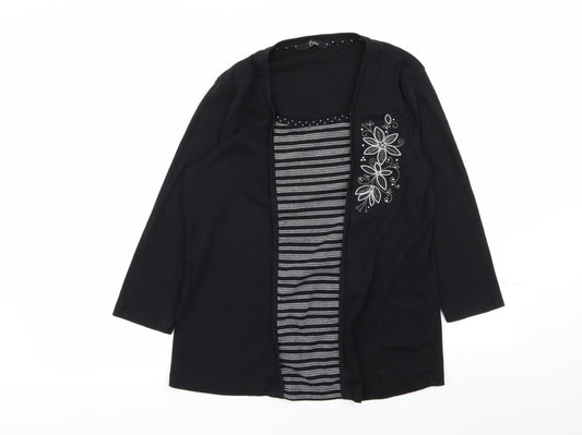 BM Womens Black Striped  Cardigan Jumper Size M  - top/cardigan