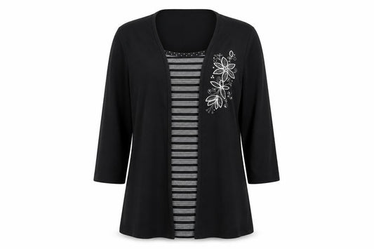 Bonmarché Womens Black Striped Cardigan Jumper Size M - top/cardigan