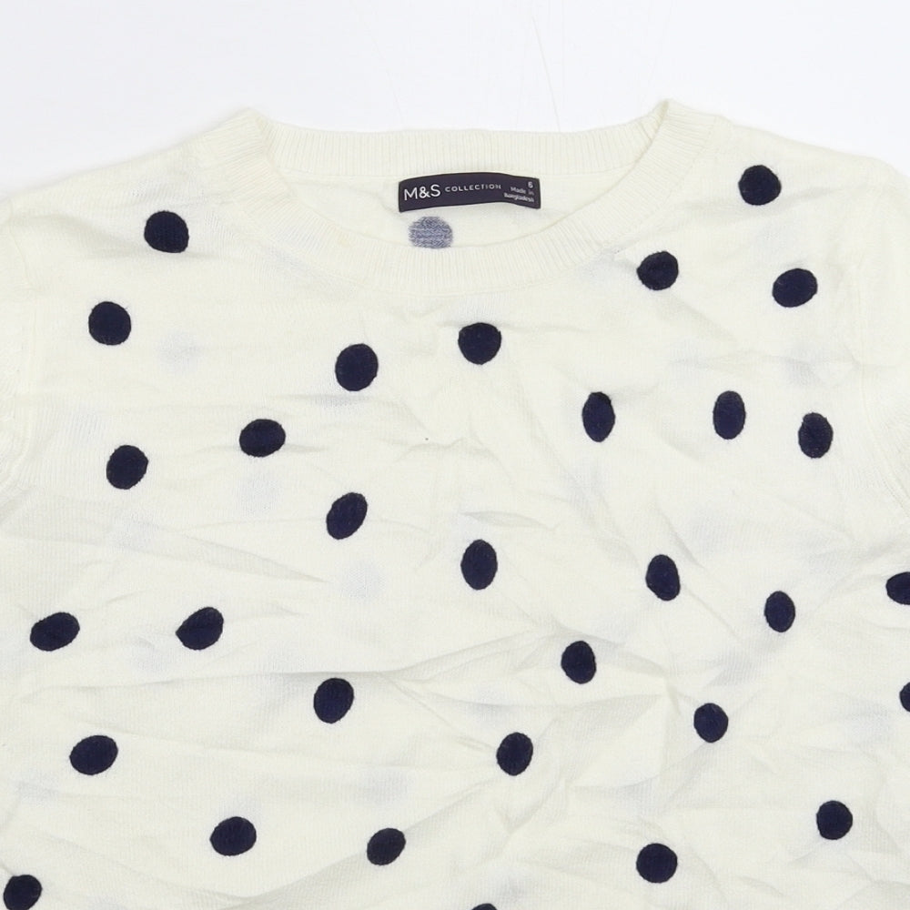 Marks and Spencer Womens White Polka Dot Knit Pullover Jumper Size 6