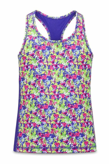Front view of 90 Degree girls’ multicoloured floral basic tank, size 7-8, years