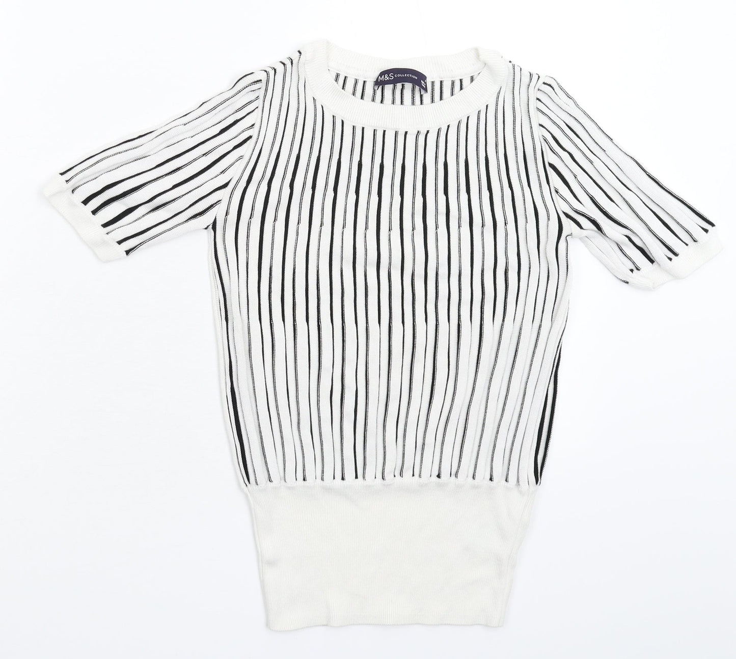 Marks and Spencer Womens White Striped Knit Pullover Jumper Size 6