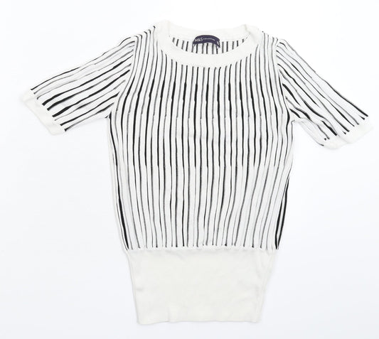 Marks and Spencer Womens White Striped Knit Pullover Jumper Size 6