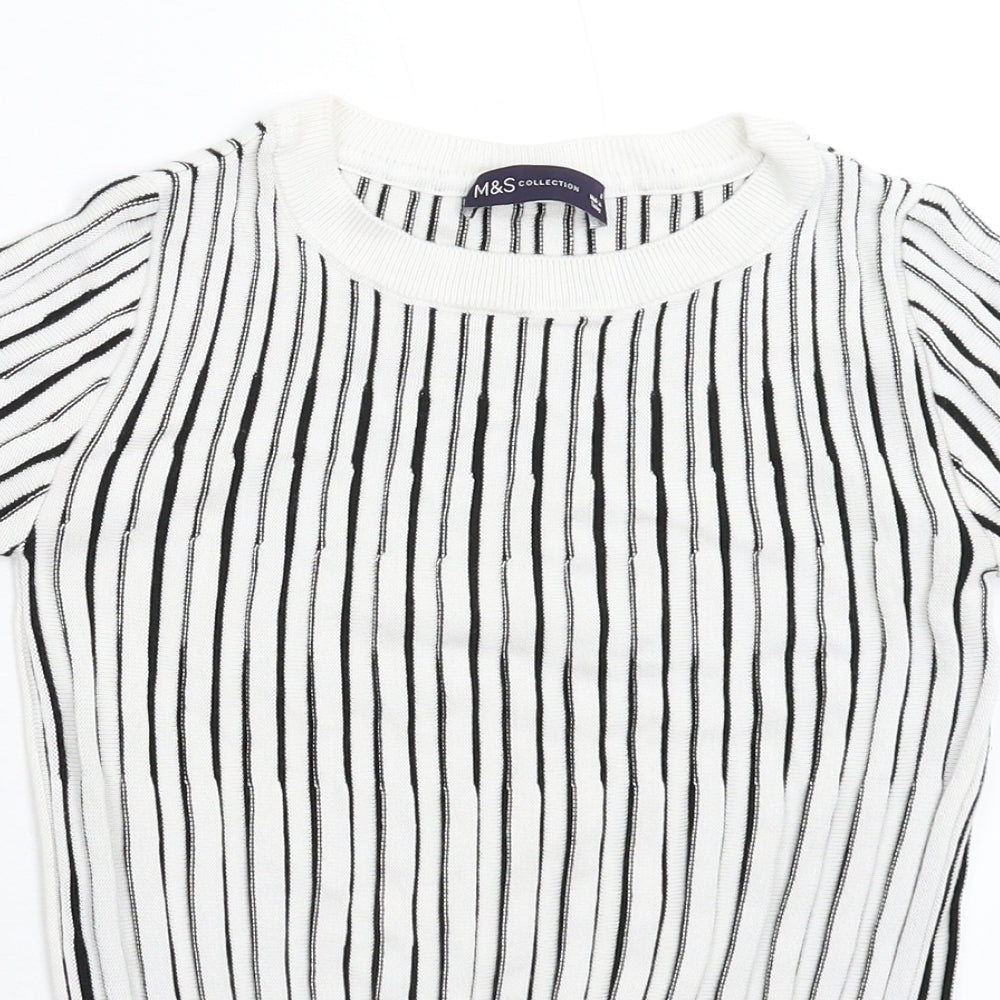 Marks and Spencer Womens White Striped Knit Pullover Jumper Size 6