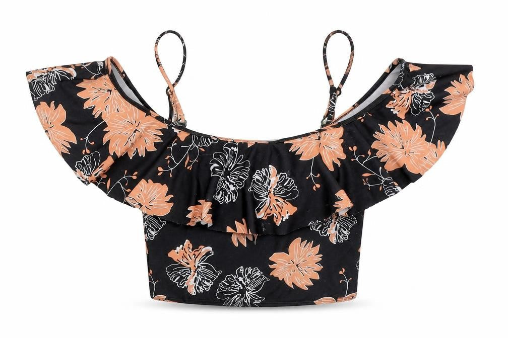 SheIn Womens Black Floral  Cropped Blouse Size S
