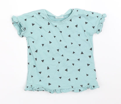 Front view of Next girls’ blue basic t-shirt, size 6-9, months