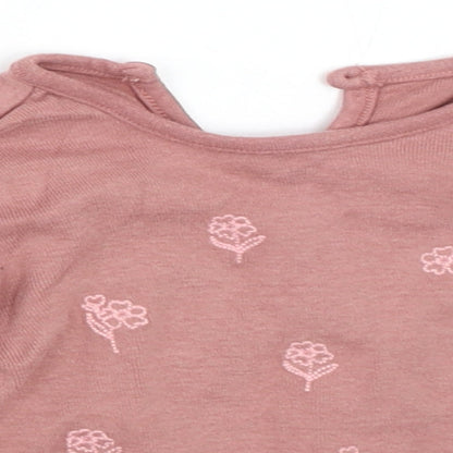 Close-up detail of George girls’ pink basic t-shirt, size 3-6, months
