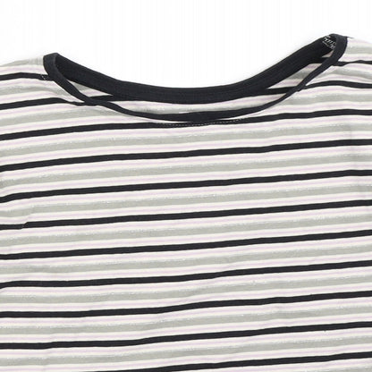 Close-up detail of Tu girls’ grey striped basic t-shirt, size 8, years