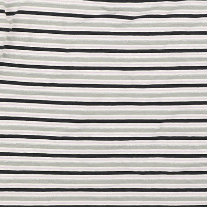 Brand and care label for Tu girls’ grey striped basic t-shirt, size 8, years