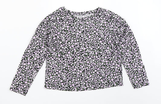 TU Girls Black Floral  Basic T-Shirt Size 8 Years