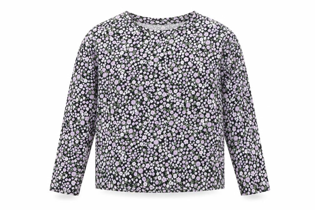 TU Girls Black Floral  Basic T-Shirt Size 8 Years