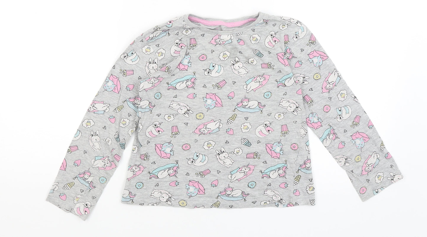 Matalan Girls Grey   Basic T-Shirt Size 7 Years  - Cute Animals
