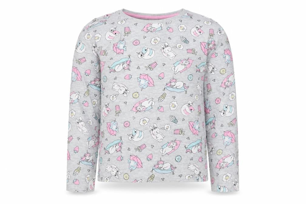 Matalan Girls Grey   Basic T-Shirt Size 7 Years  - Cute Animals
