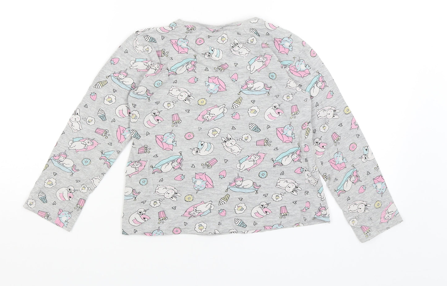 Matalan Girls Grey   Basic T-Shirt Size 7 Years  - Cute Animals