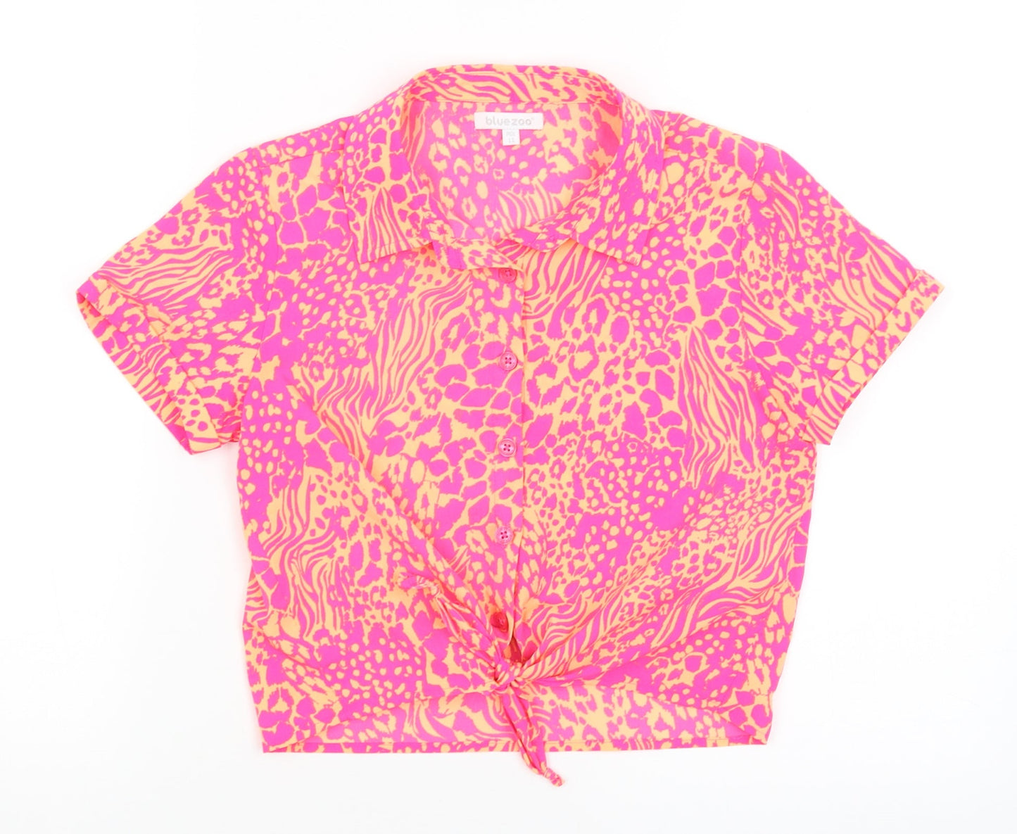 Blue Zoo Girls Orange Animal Print  Cropped Button-Up Size 11 Years