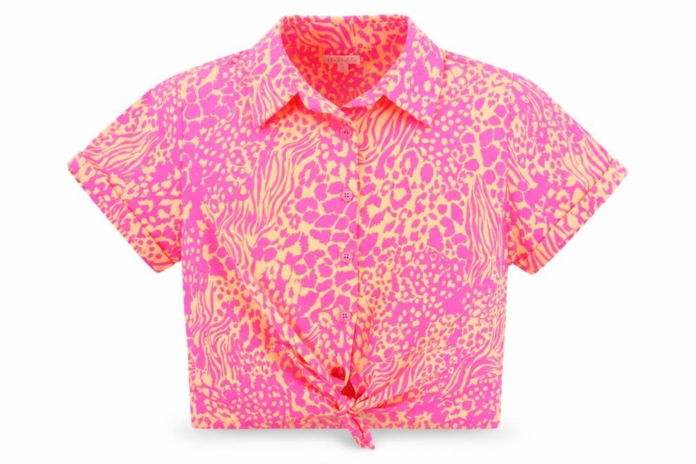 Blue Zoo Girls Orange Animal Print  Cropped Button-Up Size 11 Years