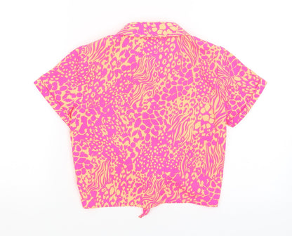 Back view of Blue Zoo girls’ orange animal print cropped button-up, size 11, years