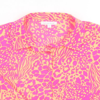 Close-up detail of Blue Zoo girls’ orange animal print cropped button-up, size 11, years