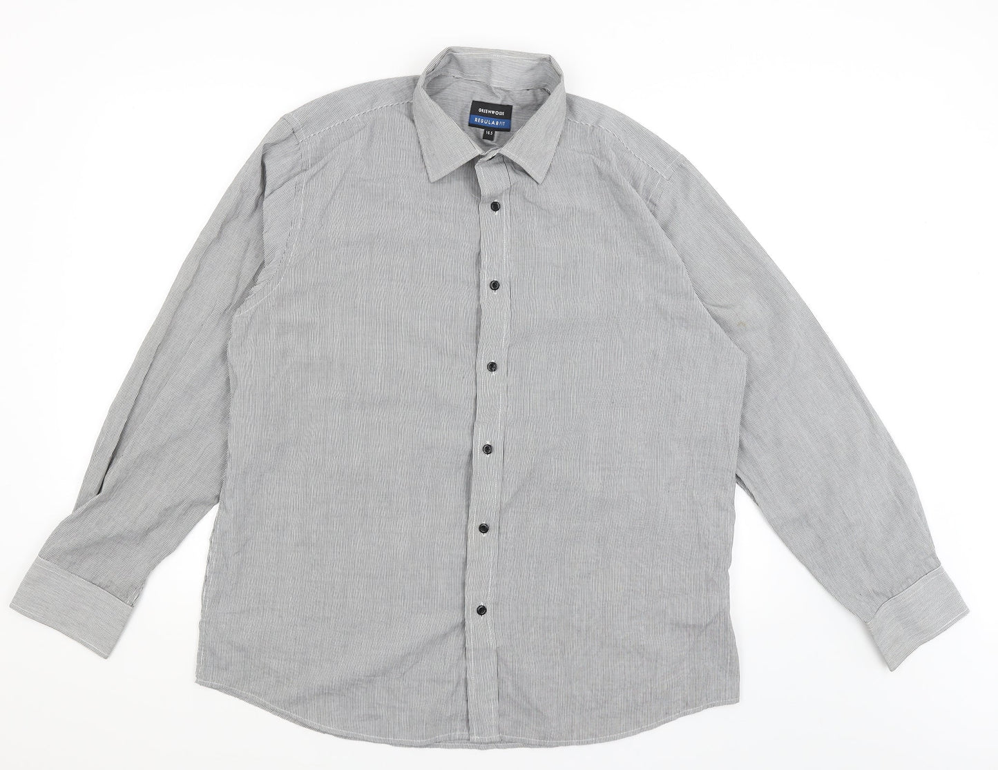 Greenwoods Mens Grey Striped   Dress Shirt Size 16.5
