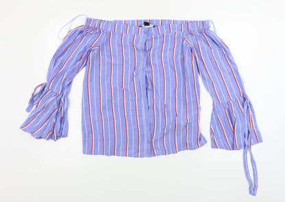 Additional front view of Atmosphere women’s blue striped basic blouse, size UK 10