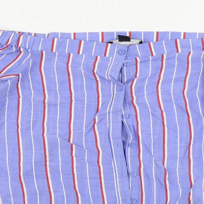 Close-up detail of Atmosphere women’s blue striped basic blouse, size UK 10