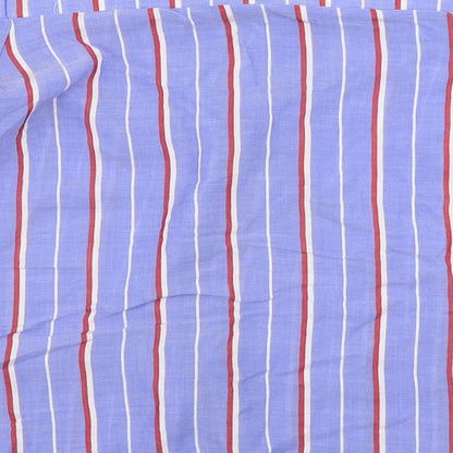 Brand and care label for Atmosphere women’s blue striped basic blouse, size UK 10