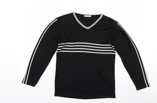 Paragon Womens Black Striped Knit Pullover Jumper Size M