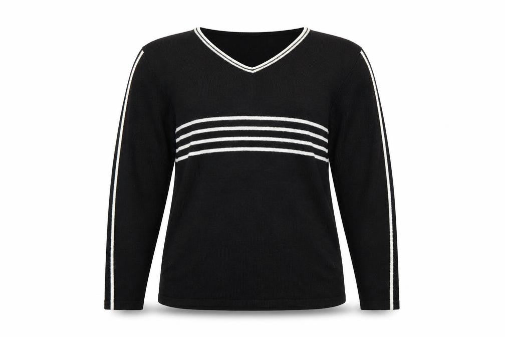 Paragon Womens Black Striped Knit Pullover Jumper Size M