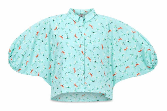 Boohoo Womens Blue Animal Print  Cropped Button-Up Size 10