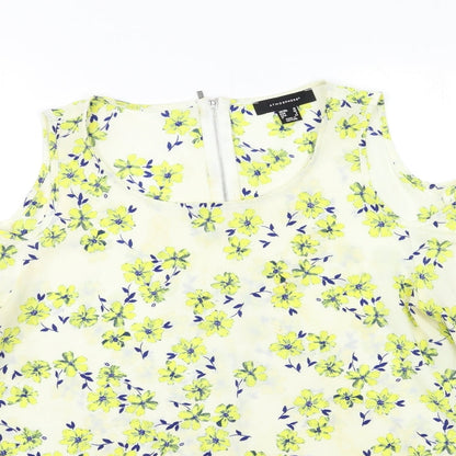 Close-up detail of Atmosphere women’s ivory floral basic blouse, size UK 10
