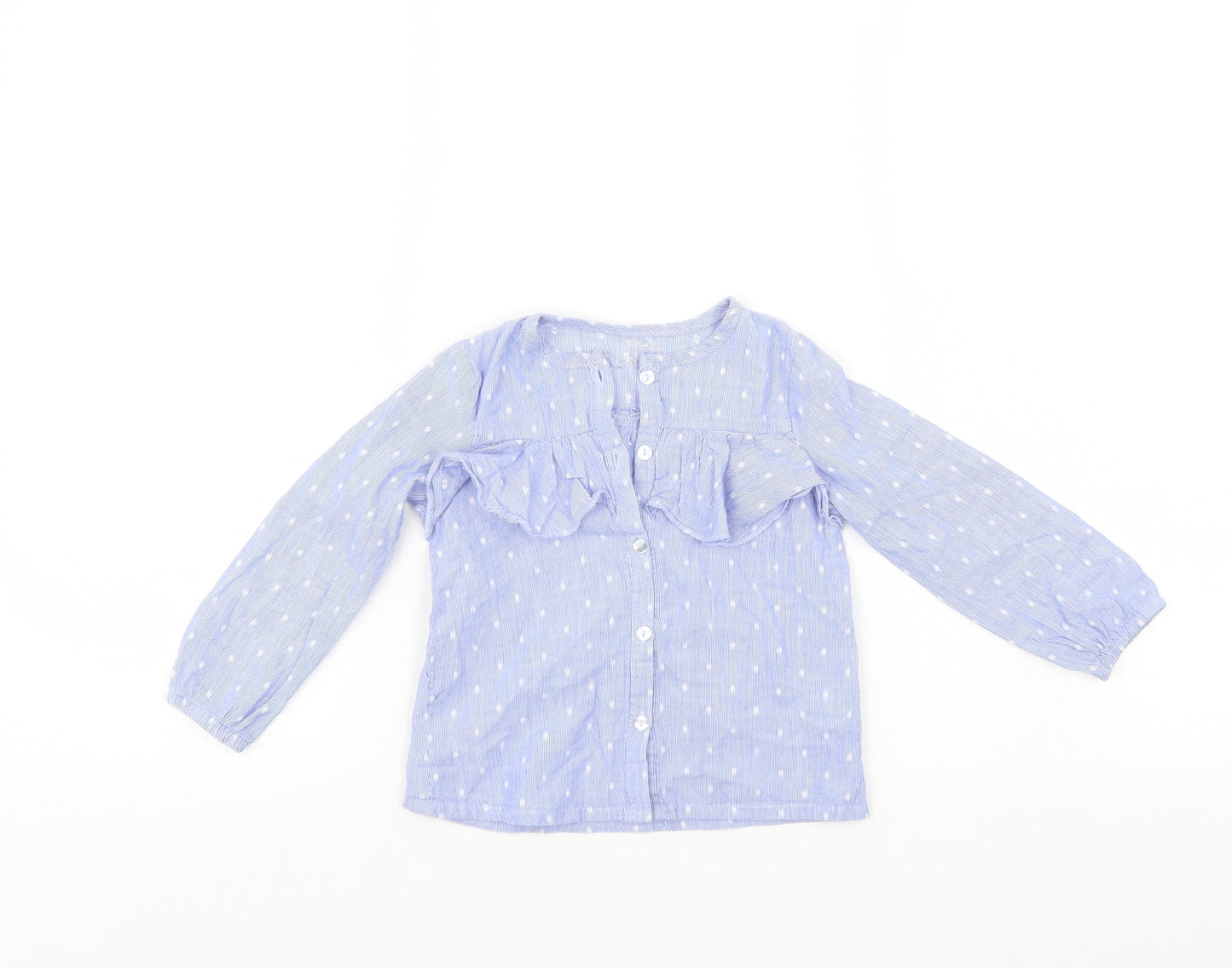 Pep & Co Girls Blue Polka Dot  Basic Button-Up Size 18-24 Months