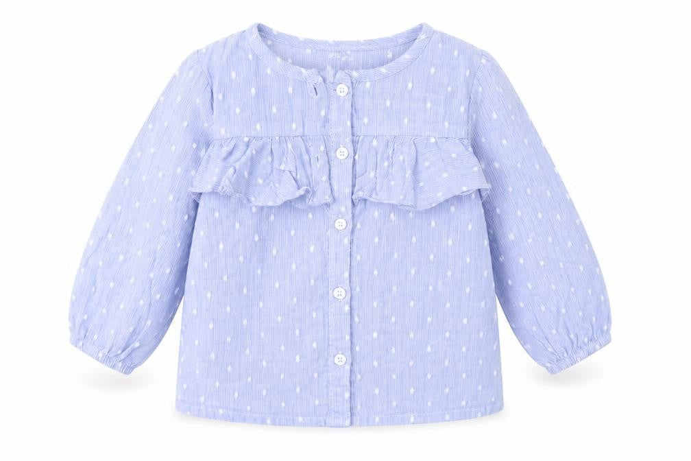Pep & Co Girls Blue Polka Dot  Basic Button-Up Size 18-24 Months