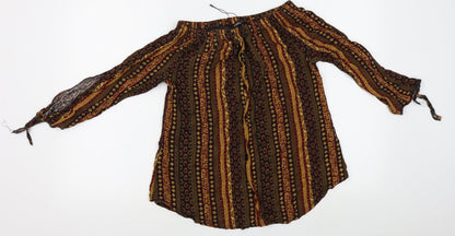 Boohoo Womens Orange Striped  Basic Button-Up Size S