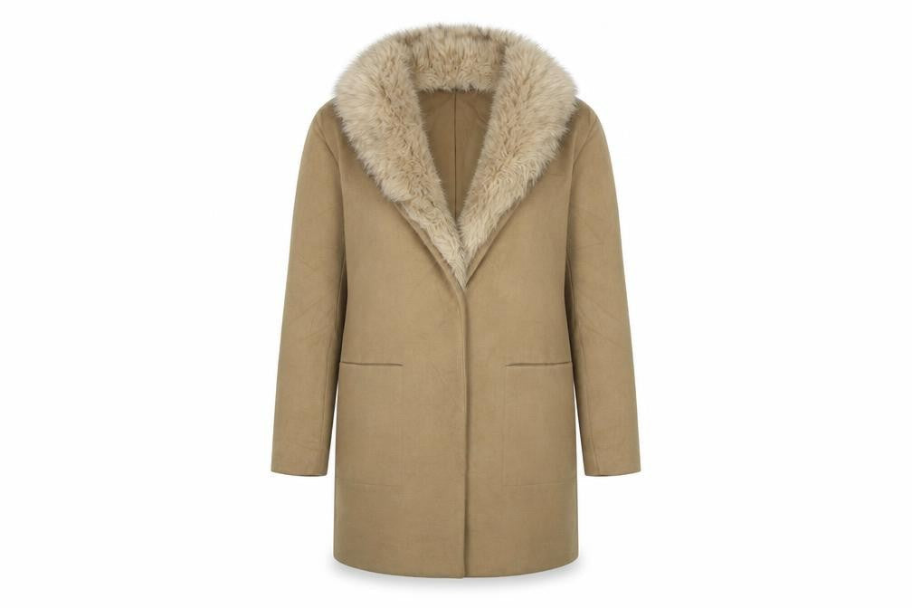 Atmosphere Womens Beige   Overcoat Coat Size 6  - fur collar