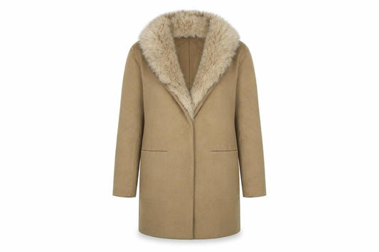 Atmosphere Womens Beige   Overcoat Coat Size 6  - fur collar