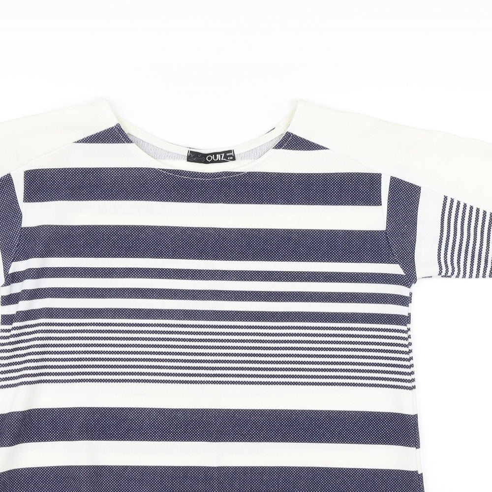 Quiz Womens White Striped  Basic Blouse Size 10
