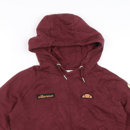 Close-up detail of Ellesse women’s red pullover hoodie, size UK 6