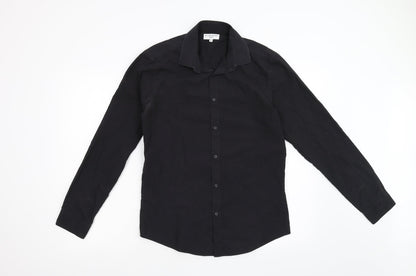 Front view of Taylor & Wright men’s black button-up, size 15