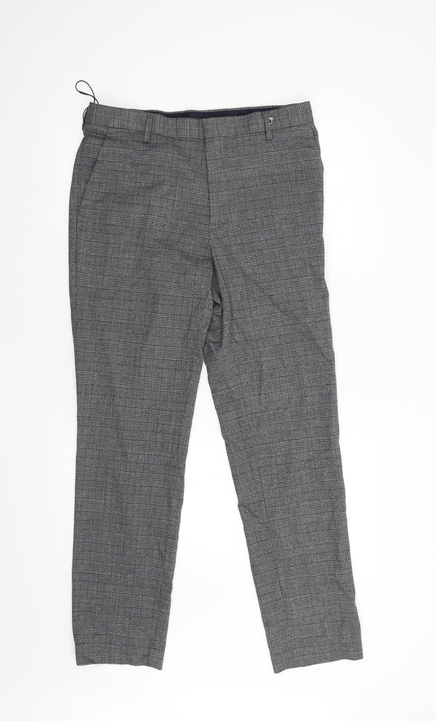 M&S Womens Grey Check  Trousers  Size 32 L30 in