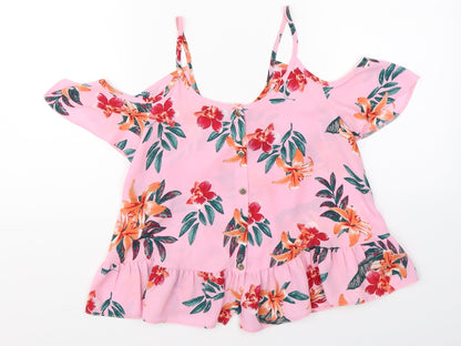 Additional front view of Atmosphere women’s pink floral basic blouse, size UK 4, - open shoulder