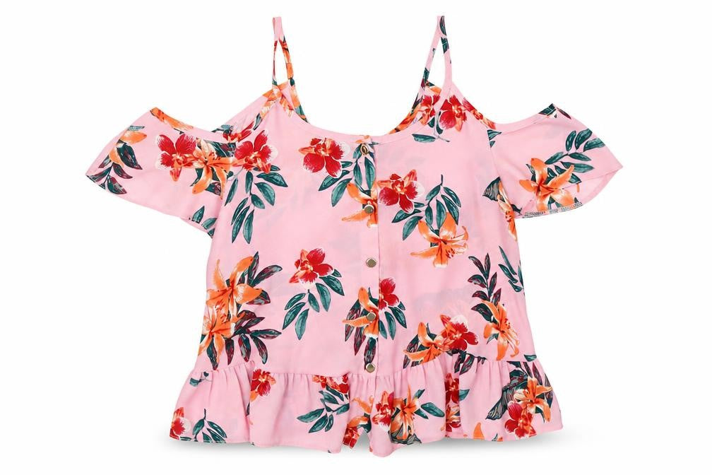 Atmosphere Womens Pink Floral  Basic Blouse Size 4  - open shoulder