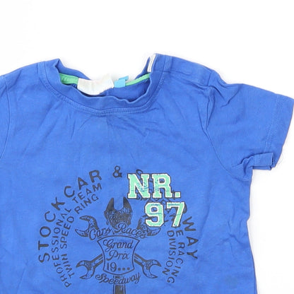 Close-up detail of Avenue boys’ blue basic t-shirt, size 12-18, months