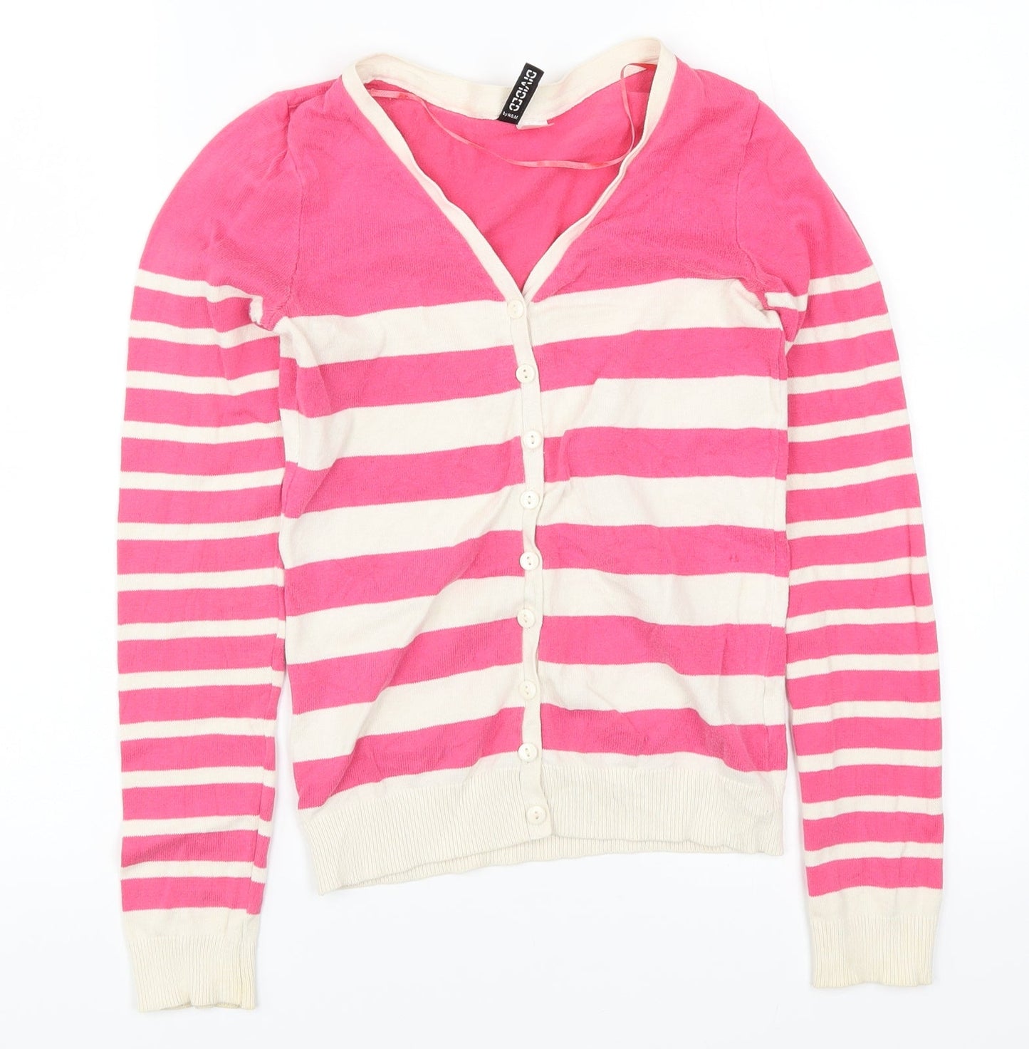 H&M Womens Pink Striped  Cardigan Jumper Size 4