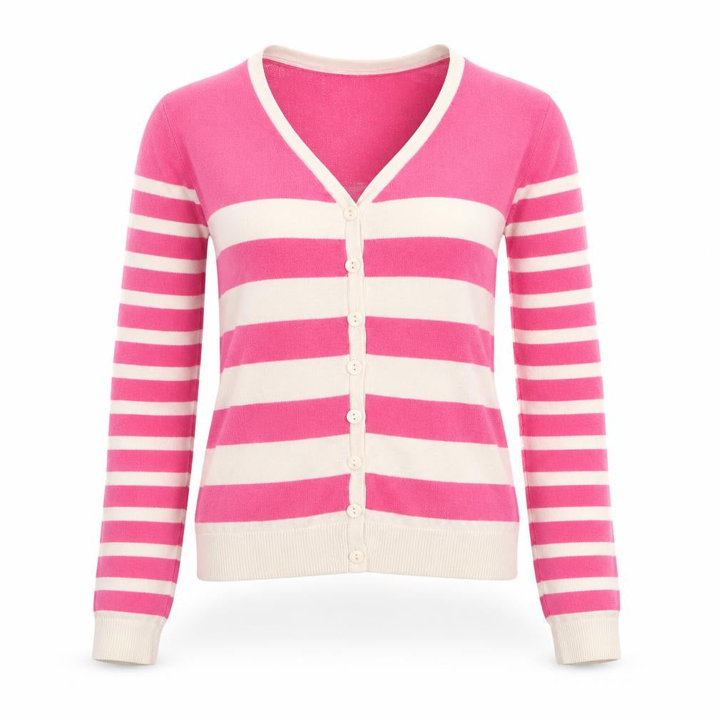 H&M Womens Pink Striped  Cardigan Jumper Size 4
