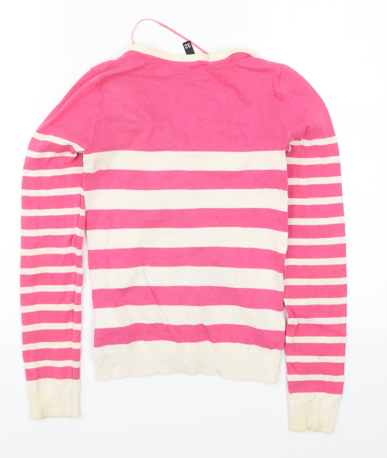 H&M Womens Pink Striped  Cardigan Jumper Size 4