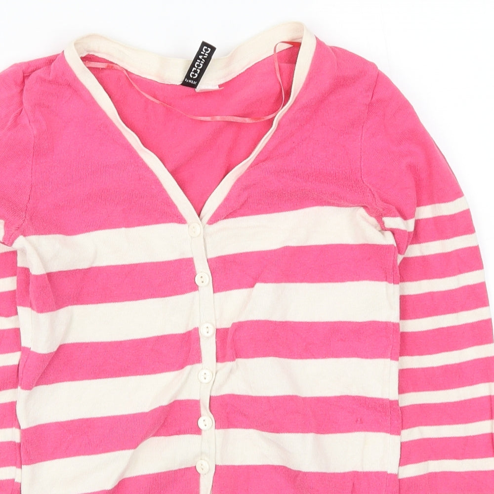 H&M Womens Pink Striped  Cardigan Jumper Size 4