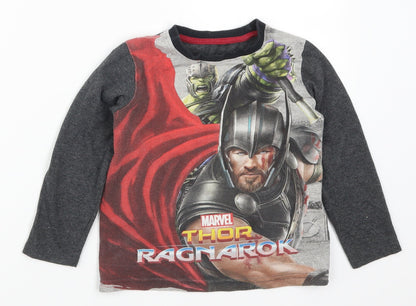 Preloved F&F Boys Grey Solid   Pyjama Top Size 5-6 Years  - Thor Ragnarok - Front