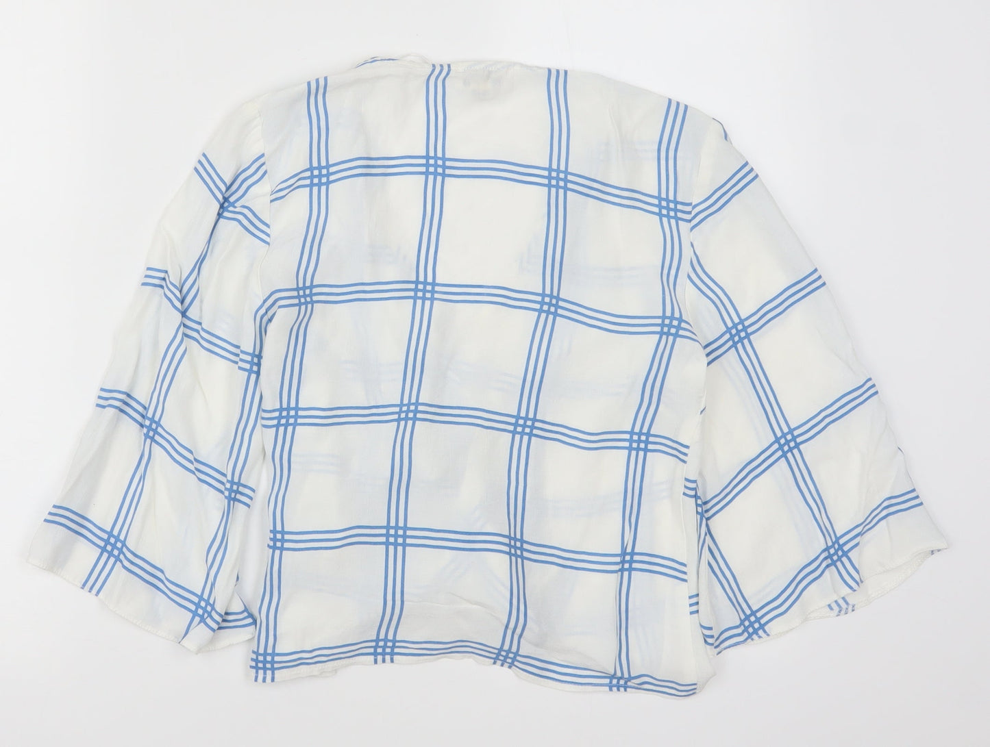 Miss Selfridge Womens White Check  Wrap Blouse Size 6  - Blue