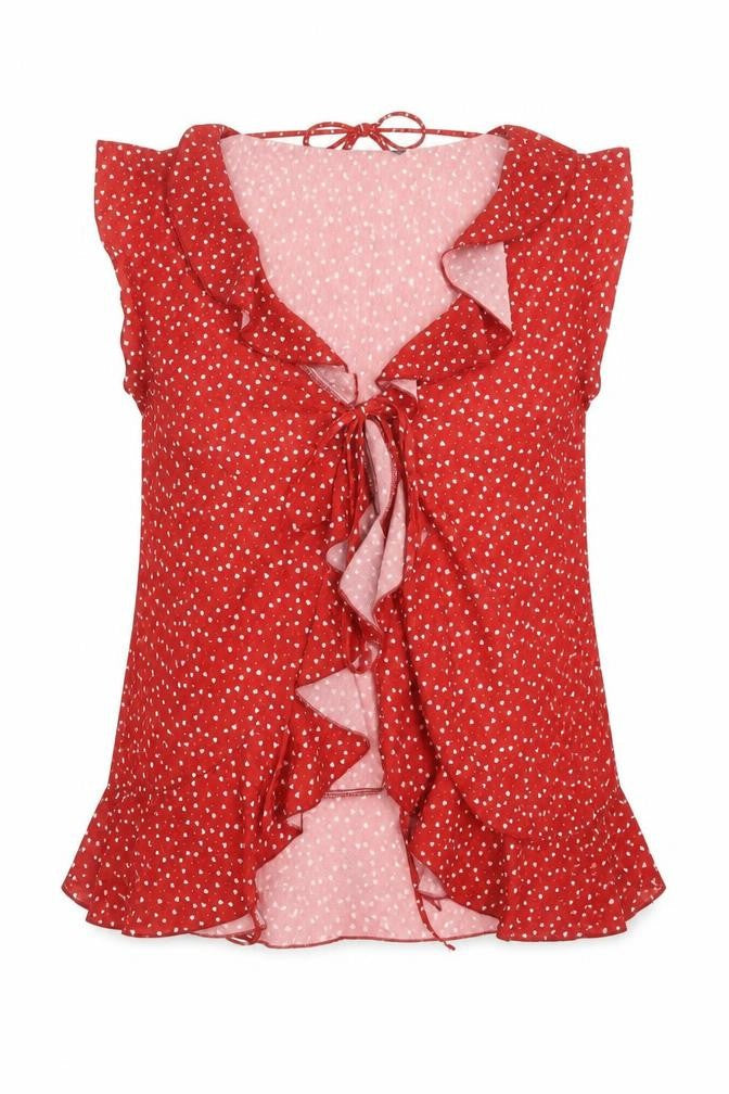 SheIn Womens Red Geometric  Basic Blouse Size S