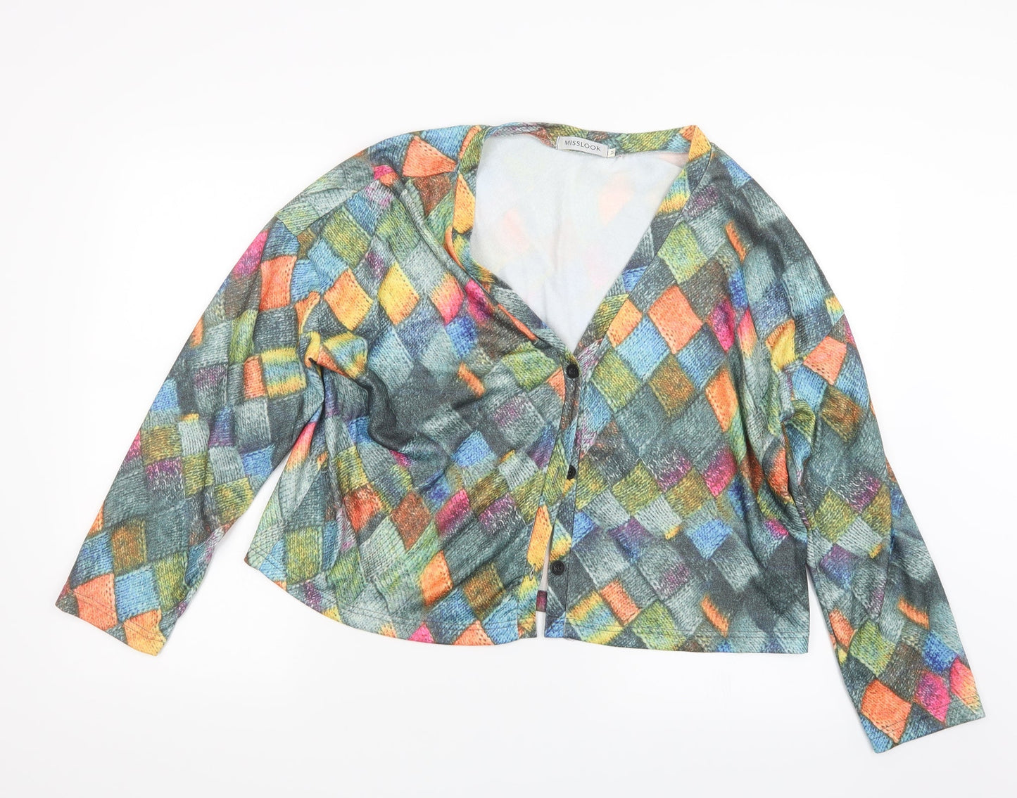 MissLook Womens Green Geometric  Cardigan Jumper Size M