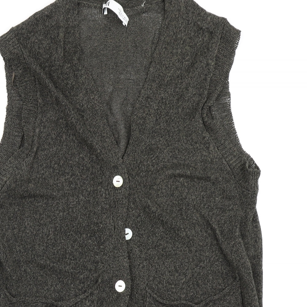 Zara Womens Green  Knit Cardigan Jumper Size S